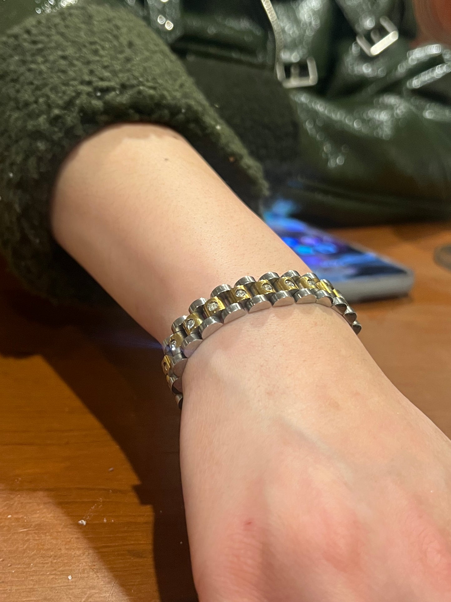 Two Toned Watch Band Bracelet with Diamonds