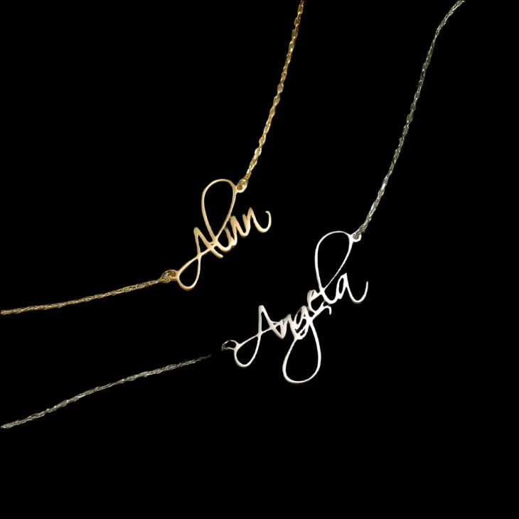 Cursive script font necklace