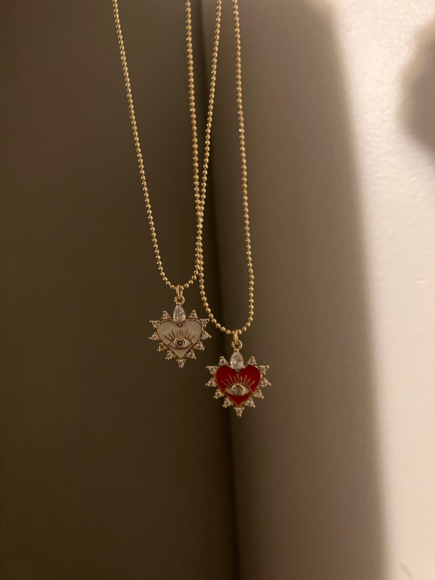Evil Eye Zirconia Heart Charm Necklace