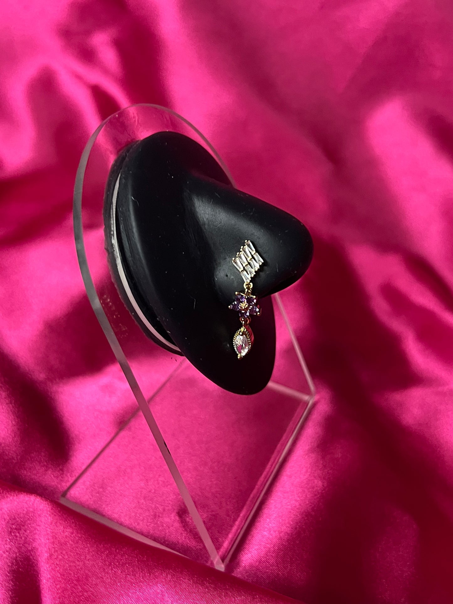 Gold Purple Flower Tear Drop Nose Pin Ring