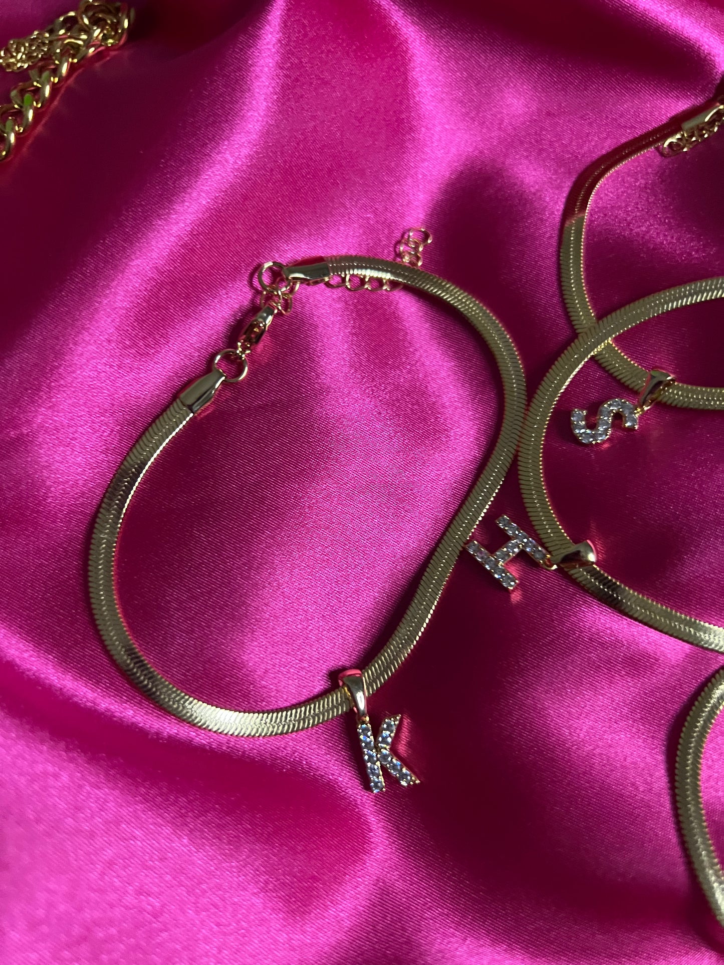 Diamond Initial Anklet with Gold Snake Chain