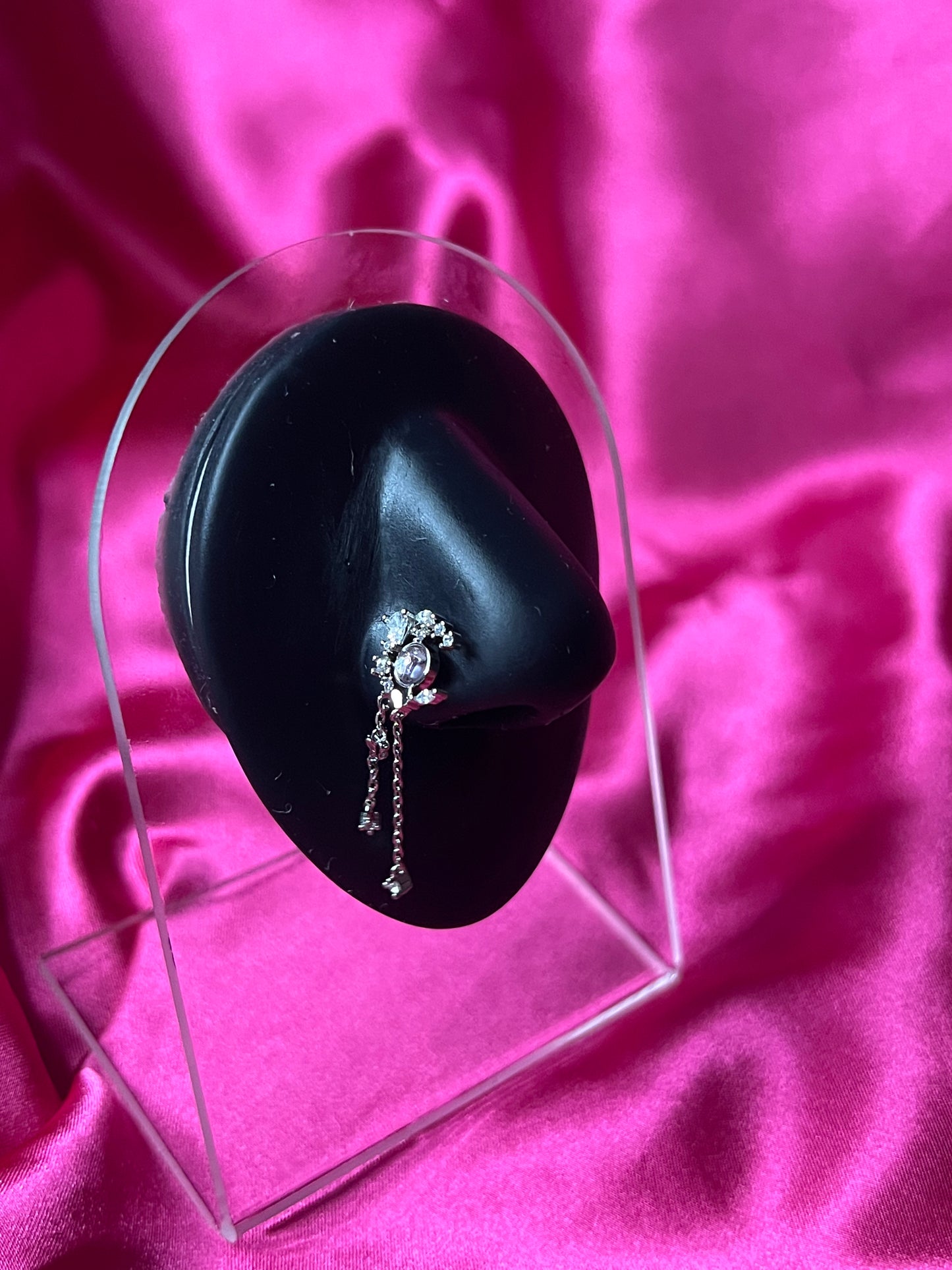 Silver Crescent Moon Nose Pin Ring
