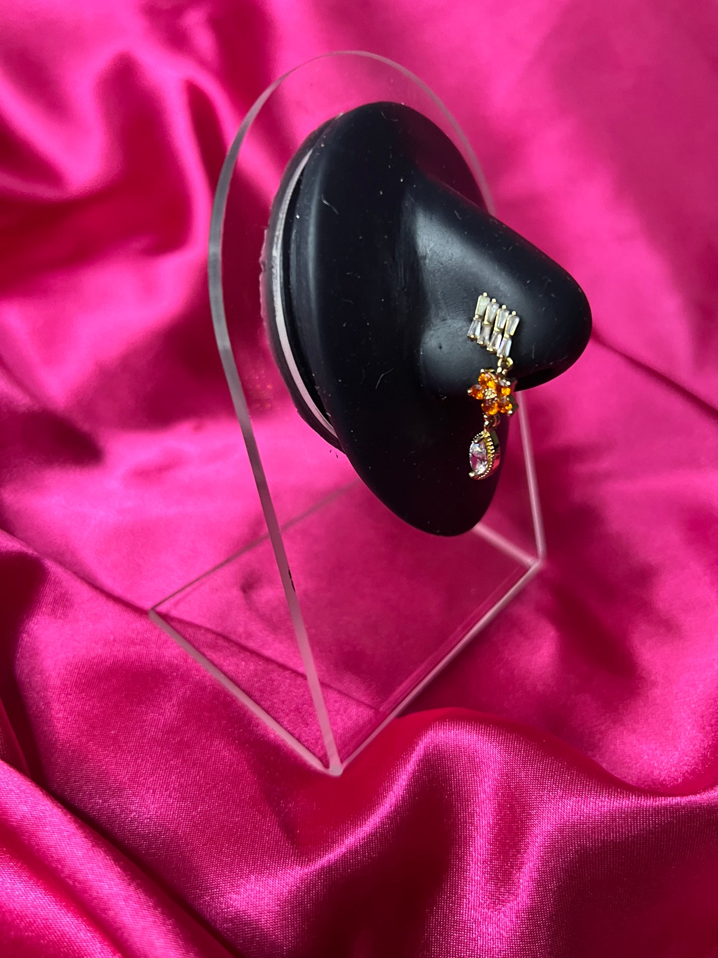 Gold Orange Flower Tear Drop Nose Pin Ring