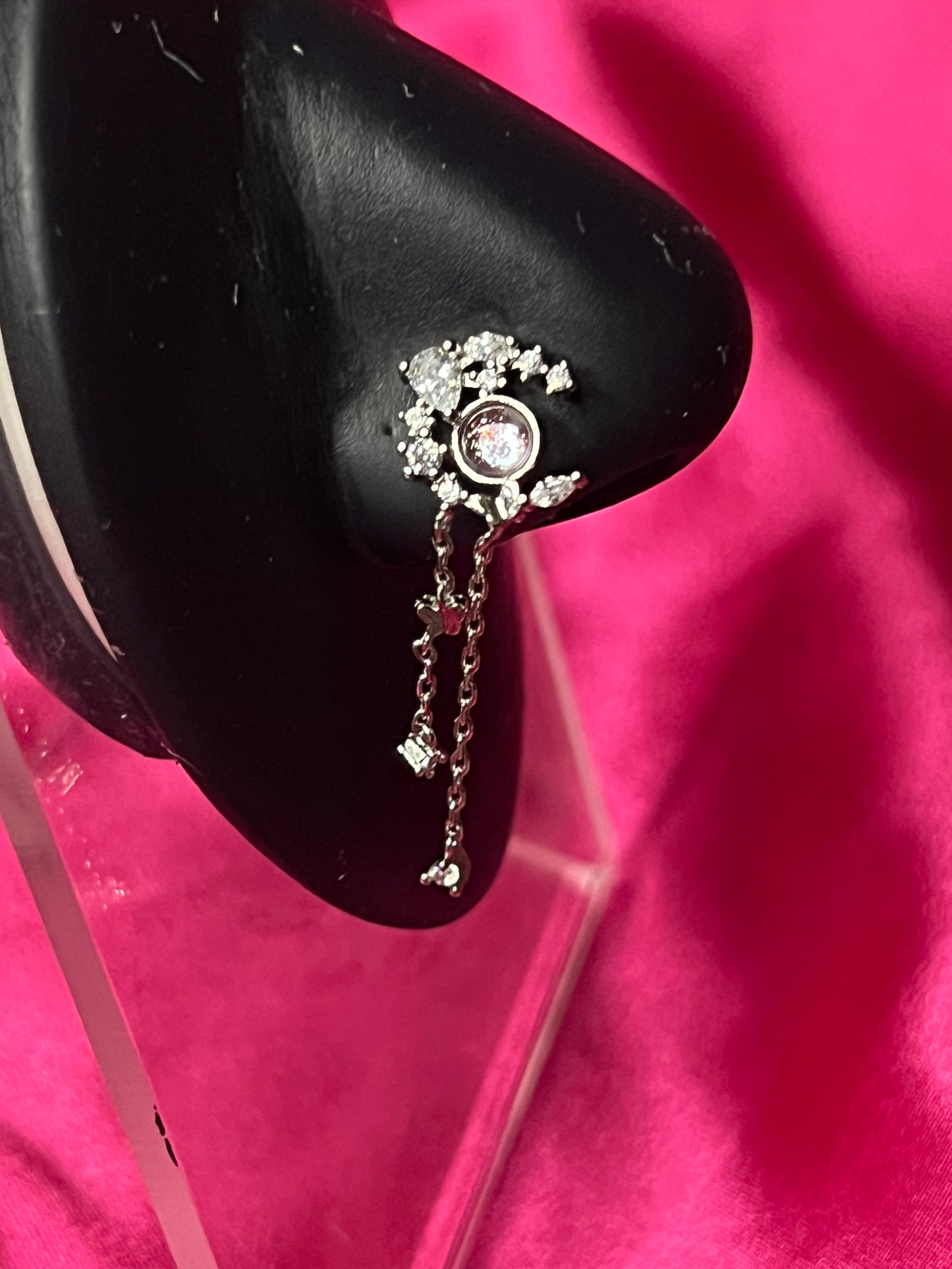 Silver Crescent Moon Nose Pin Ring