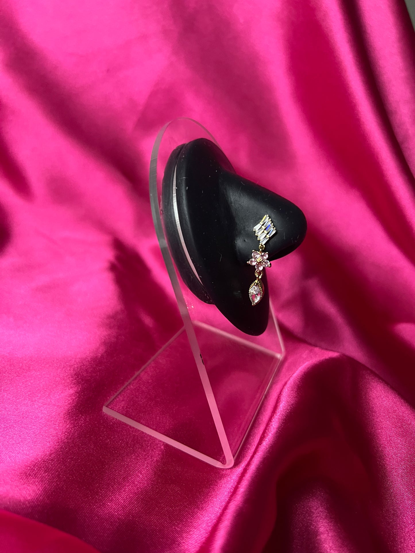 Gold Pink Flower Tear Drop Nose Pin Ring