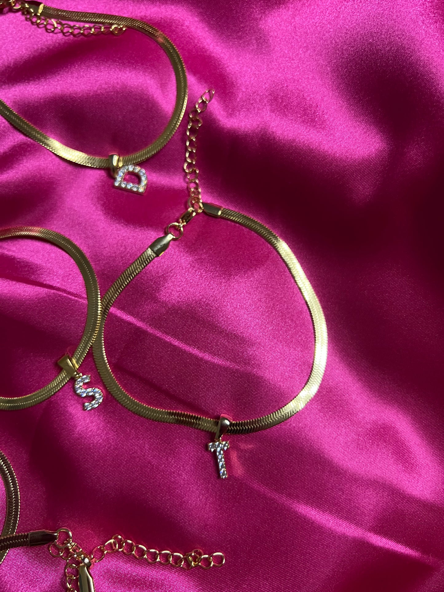 Diamond Initial Anklet with Gold Snake Chain