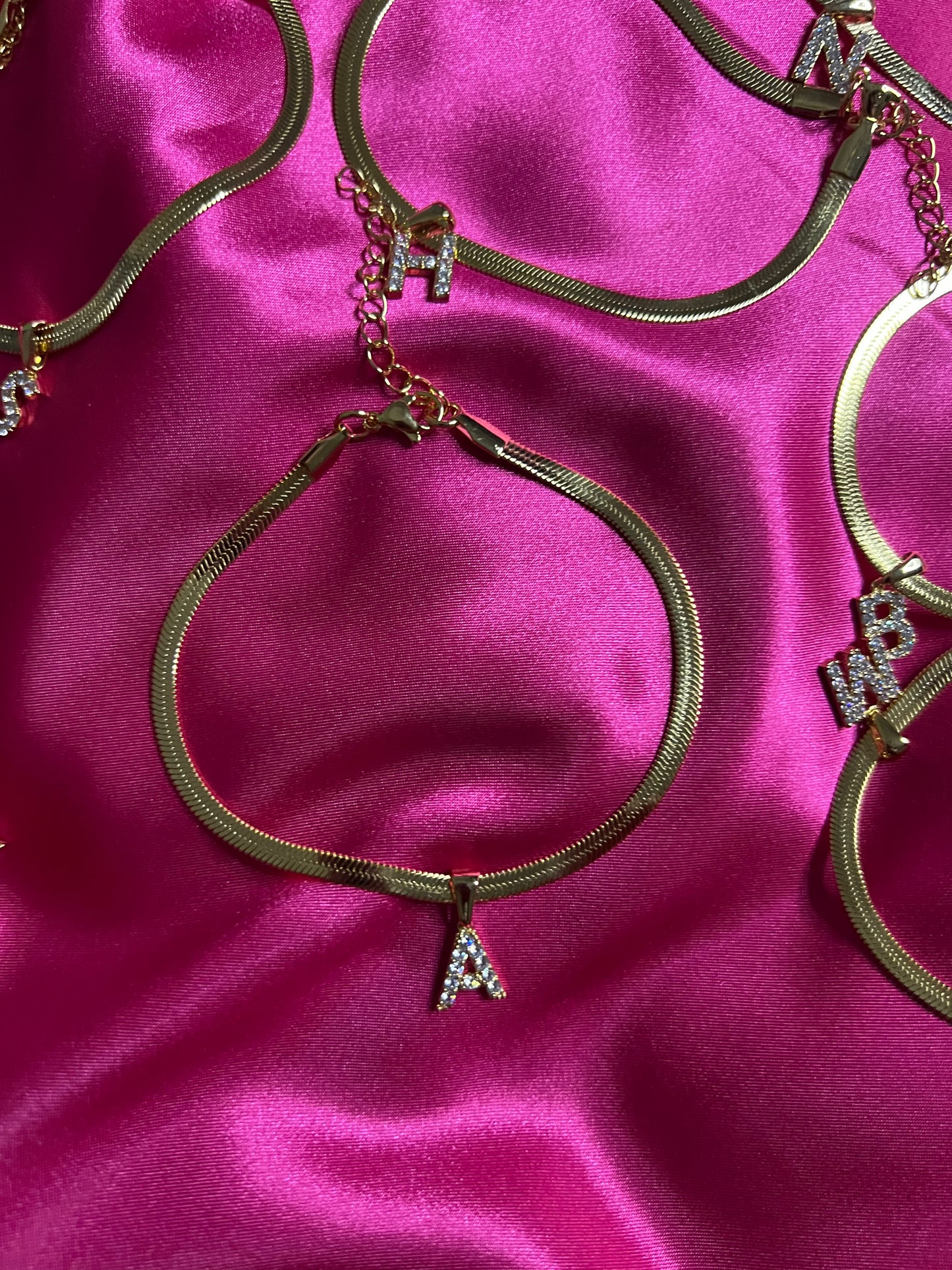 Diamond Initial Anklet with Gold Snake Chain