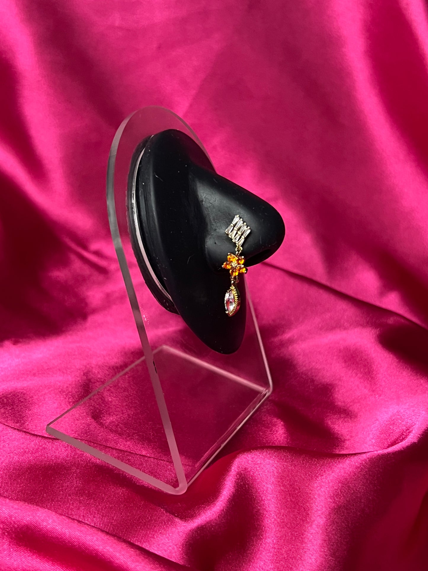 Gold Orange Flower Tear Drop Nose Pin Ring