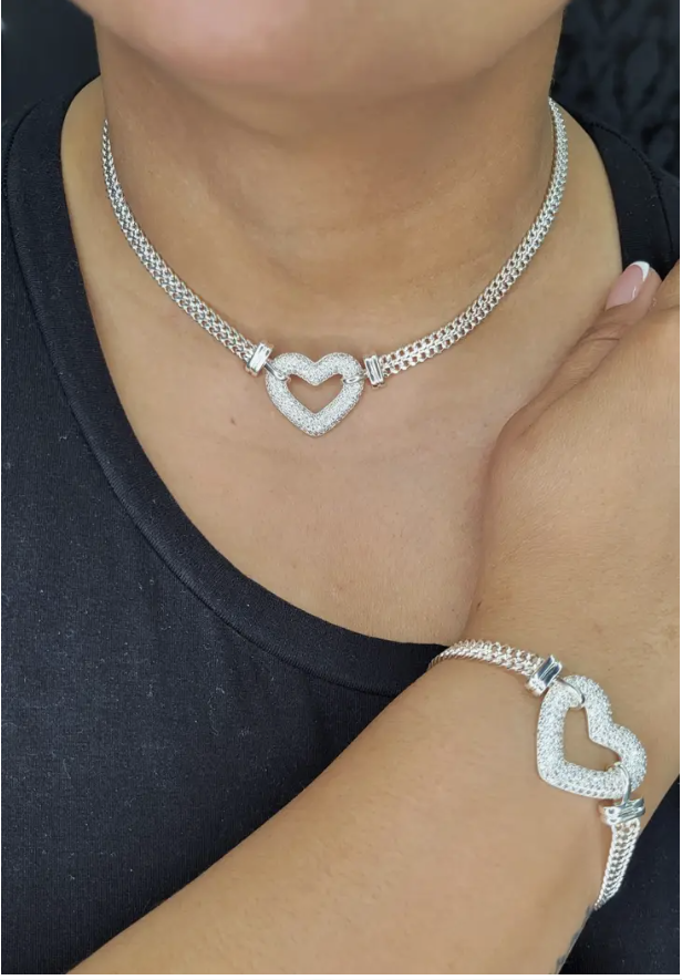 Cubic Zirconia Heart Bismarck Chain Set