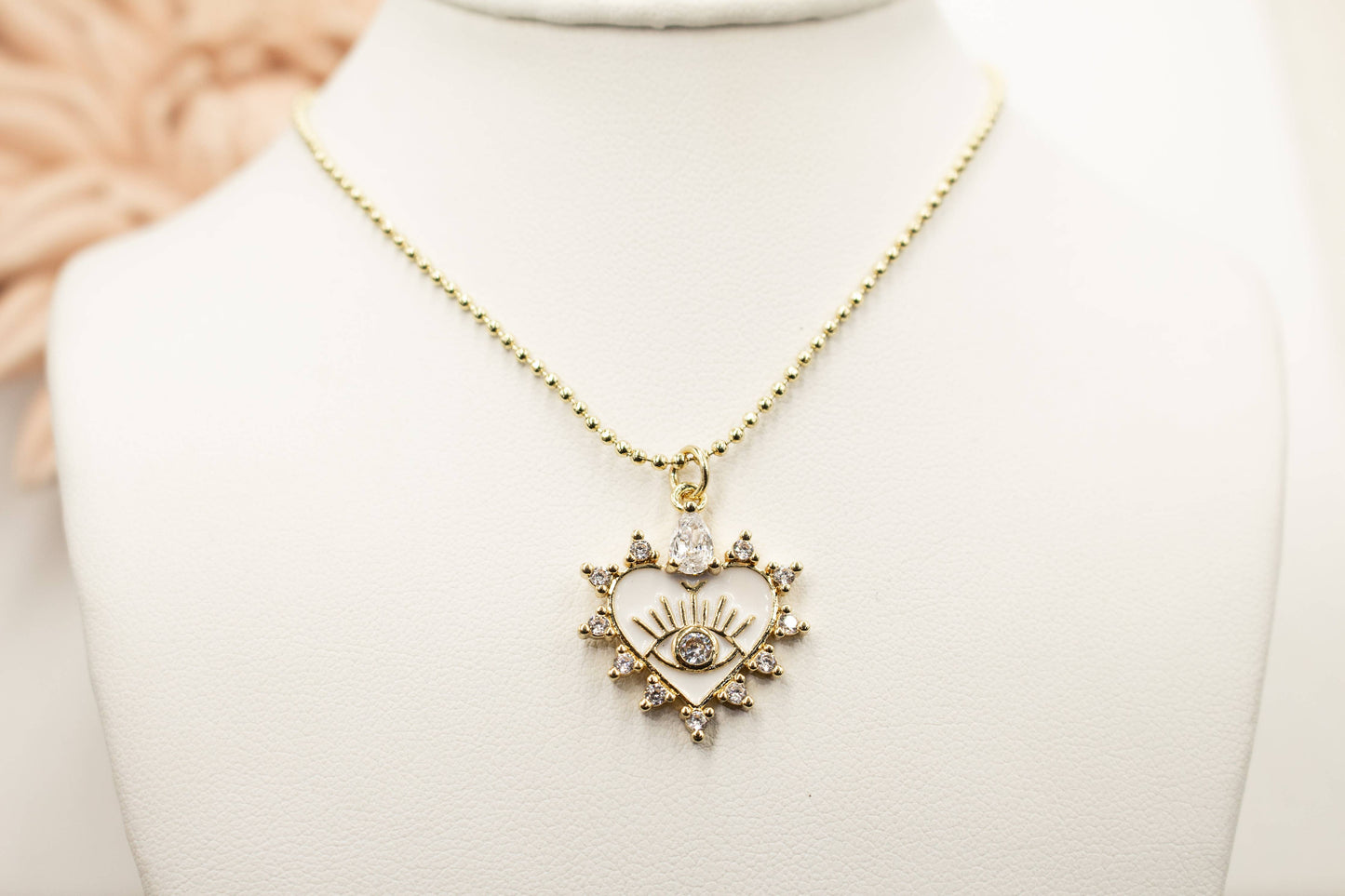Evil Eye Zirconia Heart Charm Necklace