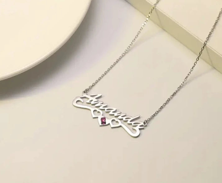 Custom Name Heart Necklace With Birthstone