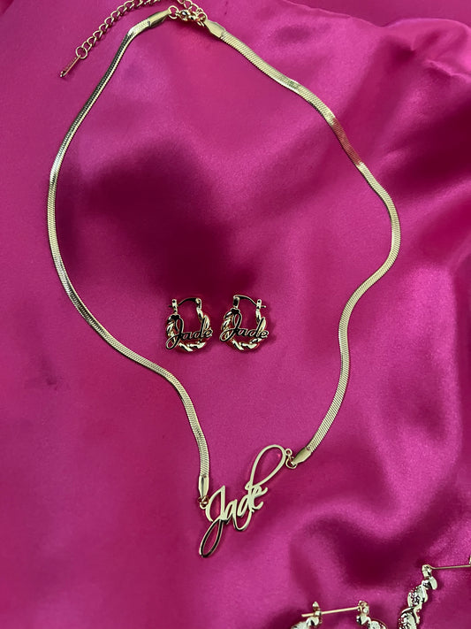 Custom Snake Chain Necklace & Earrings Set