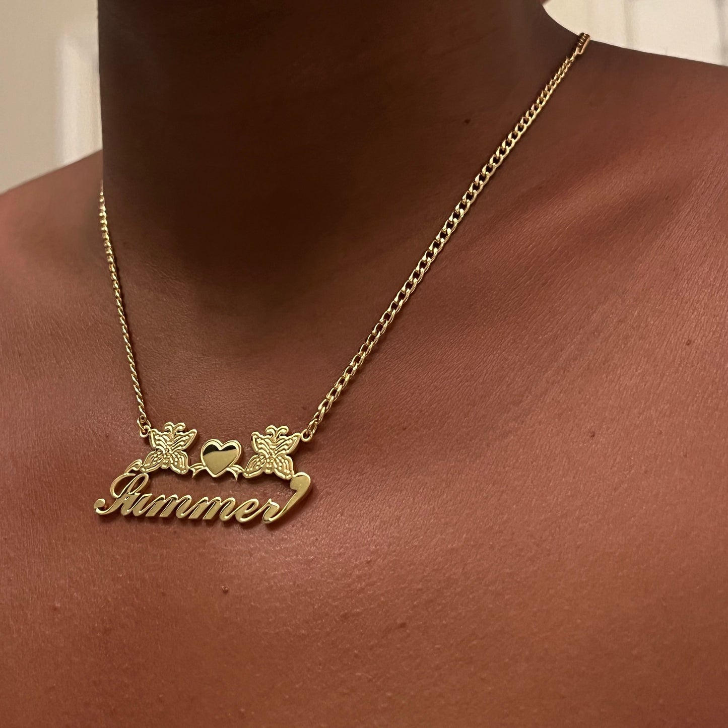 Custom Name Necklace with Butterflies & Heart
