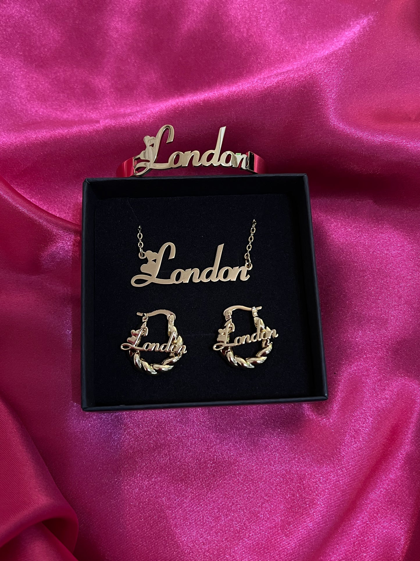 Custom Name Necklace, Open Bracelet & Mini Earrings Set (kids)