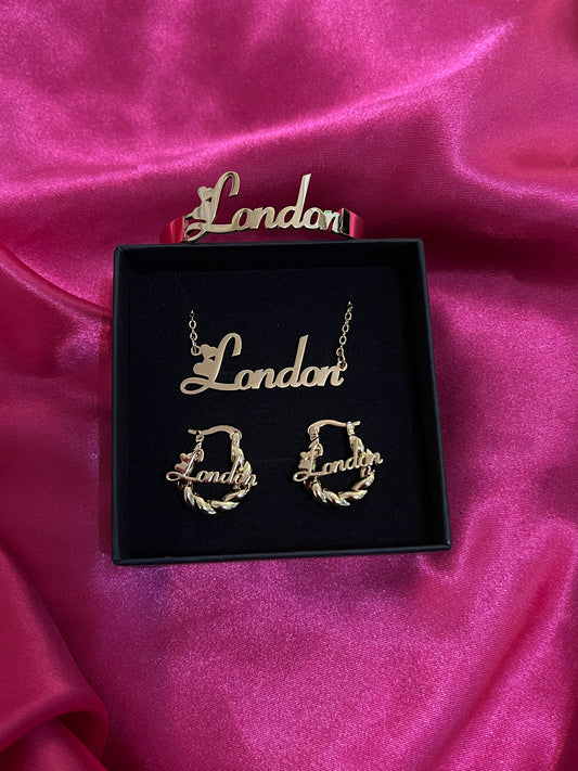 Custom Name Necklace, Open Bracelet & Mini Earrings Set (kids)