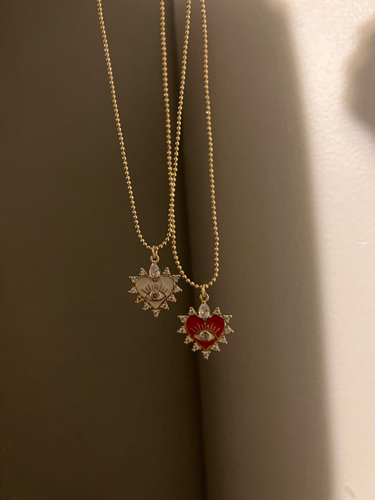 Evil Eye Zirconia Heart Charm Necklace