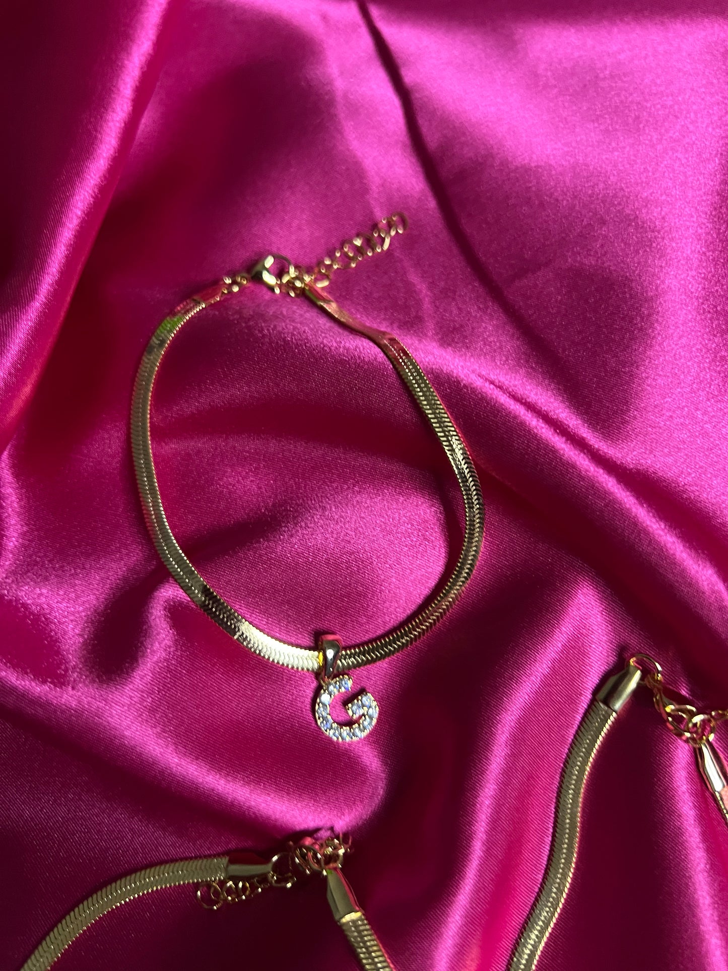 Diamond Initial Anklet with Gold Snake Chain