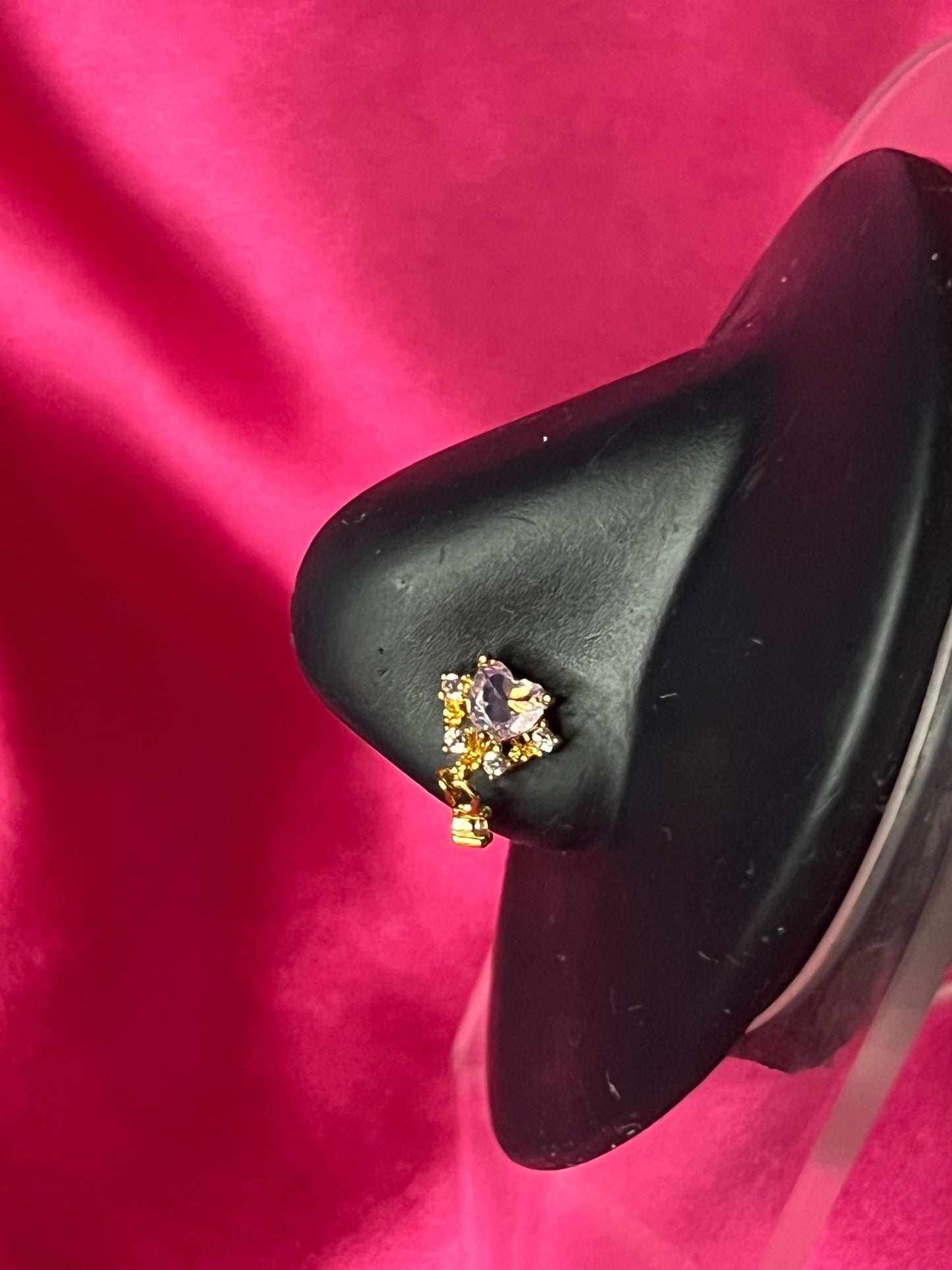 Gold Pink Heart Diamond Nose Pin Ring