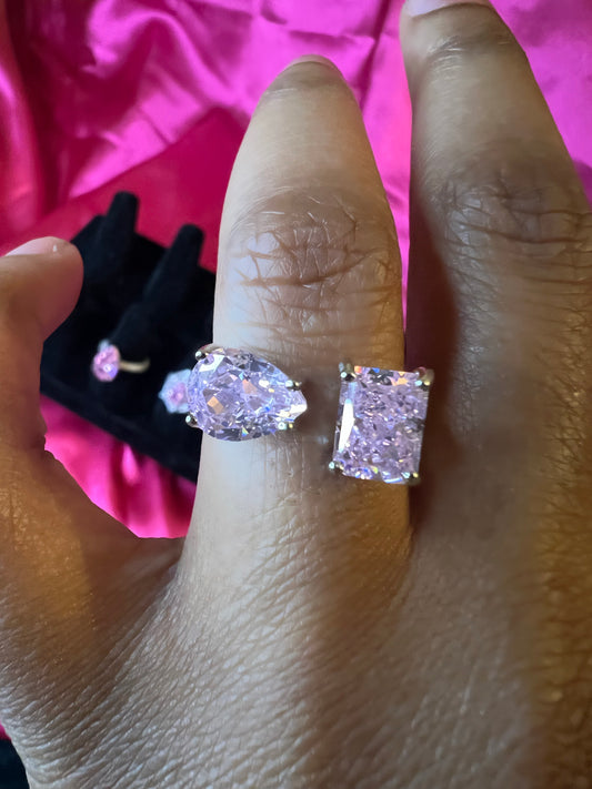 Pear And Rectangle Cut Pink Diamond Ring