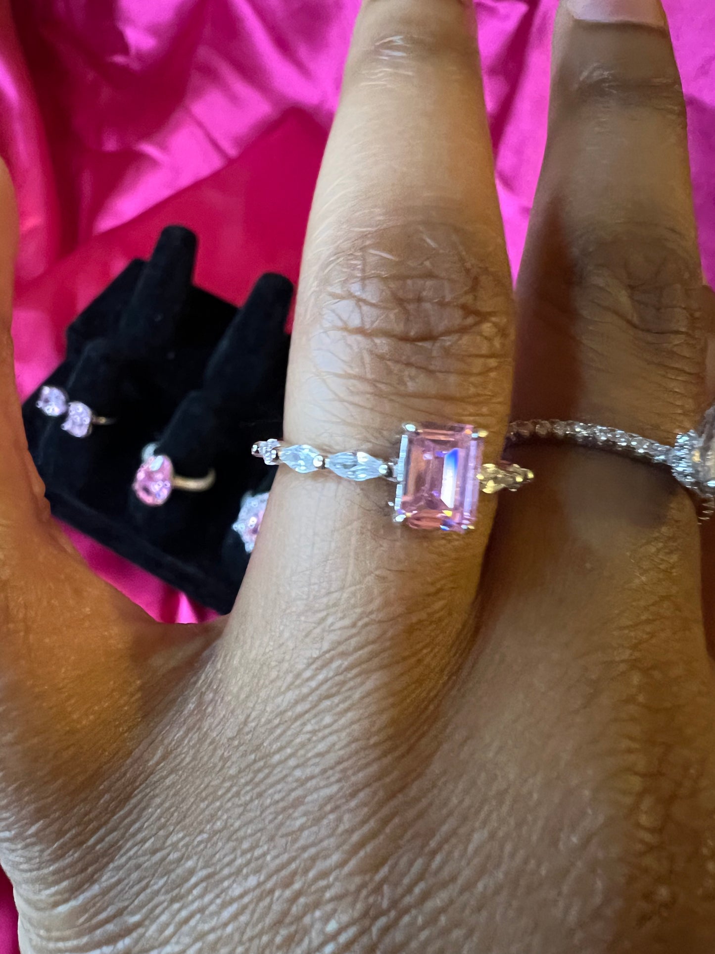 Pink Emerald Diamond With Spiral Band Ring