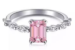 Pink Emerald Diamond With Spiral Band Ring